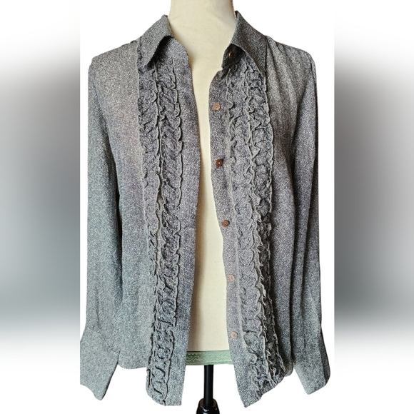 Christopher & Banks Ruffled Sheer Button Up Long Sleeve Blouse Women's L NWT - Picture 3 of 13